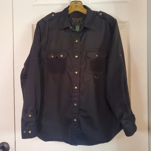 Tops - Vintage Lauren Ralph Lauren SAFARI Outfitters Shirt Back Country Black Roll-up L